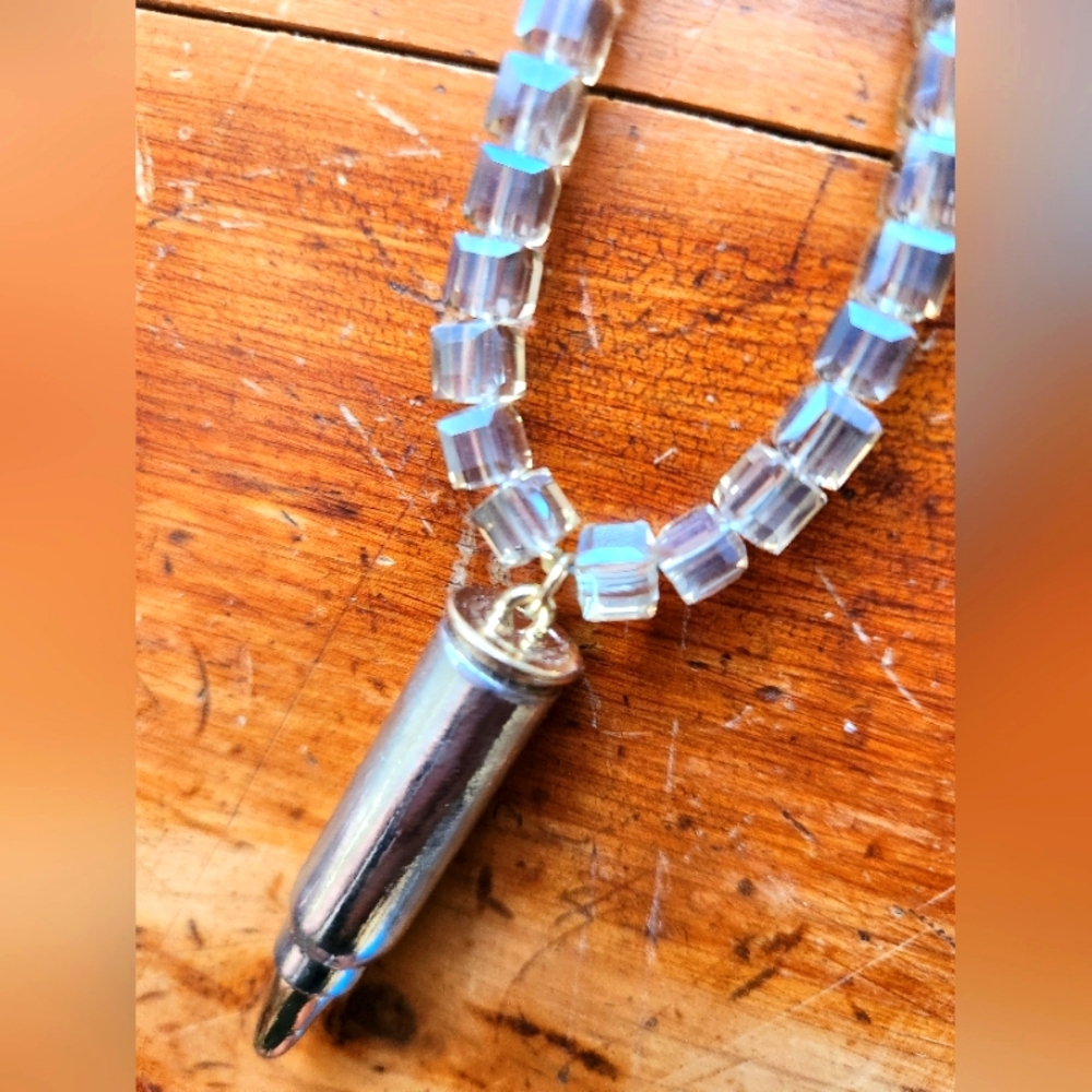 Handcrafted Crystal And Faux Bullet Necklace - One Of A Kind